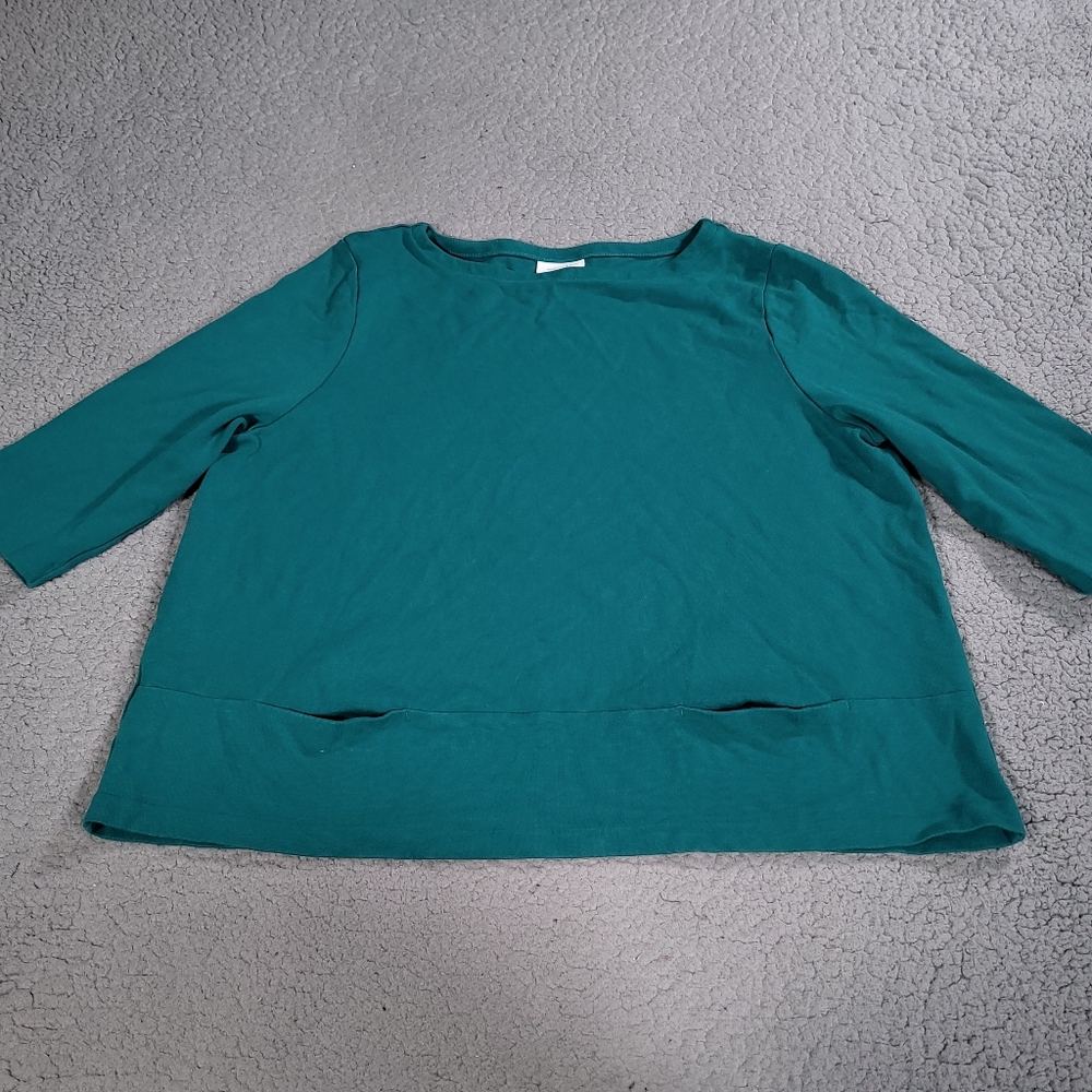 J Jill Top Womens XL Green Ponte Long Sleeve Front Pockets Stretch Nylon Spandex